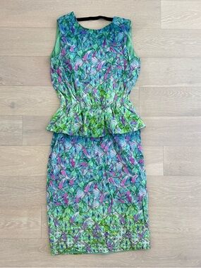 Sportmax Multicolor Floral Peplum Open Back Midi Dress with Studs - Size 6